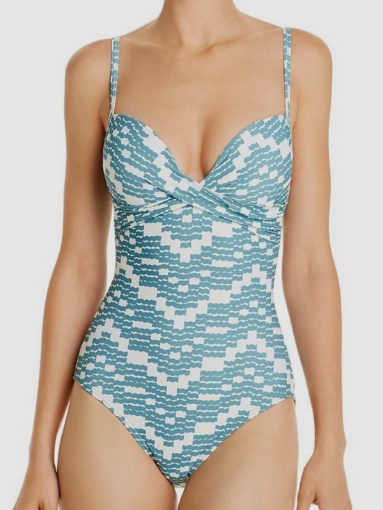 kate spade Other - Kate Spade Womens Blue Stretch Zig Zag Wave Twist One Piece Swimsuit Size S
